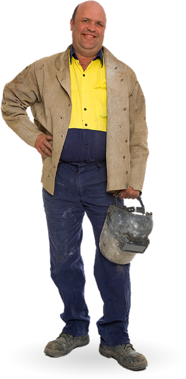 A man in a yellow jacket and blue jeans, representing the theme of workers' compensation law.