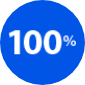 A solid blue circle with “100%” in bold white numbers centered inside. A solid blue circle with "100%" in bold white numbers centered inside.