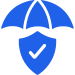 Blue icon of an umbrella above a shield with a checkmark, symbolizing protection, security, or insurance. Blue icon of an umbrella above a shield with a checkmark, symbolizing protection, security, or insurance.